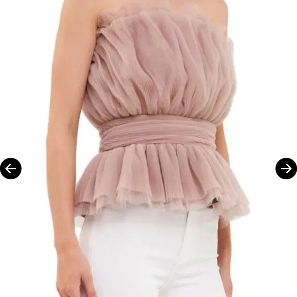 Strapless Tulle Peplum Top - Taupe size-S